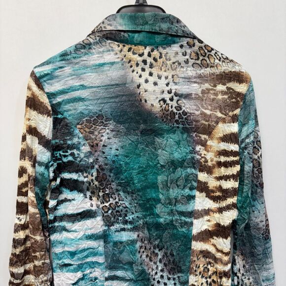 David Cline Women Long Sleeve Blouse Top Button Shirt Size Medium Artsy D006 -12 - Picture 13 of 16